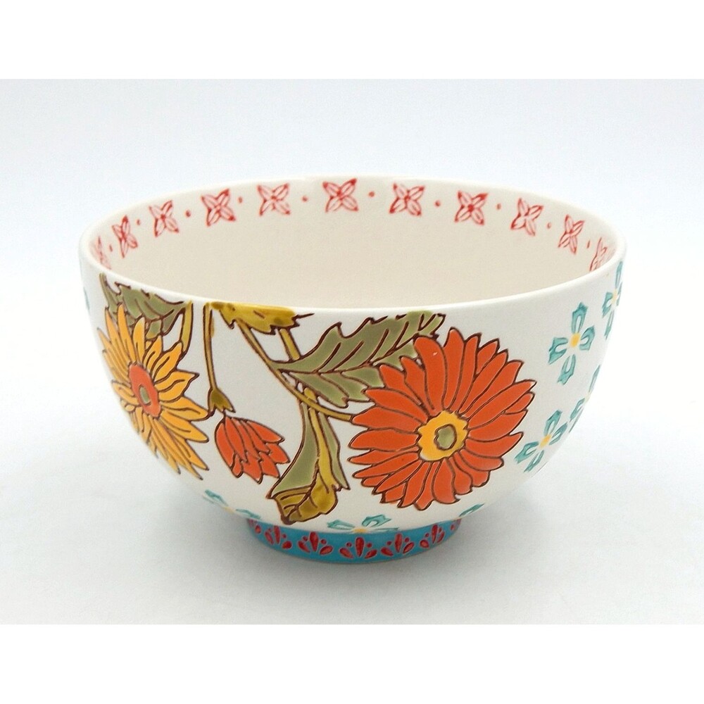 Dutch Wax by Coastline Imports Floral Hand Painted Ceramic Bowl 6 Inch Flowers